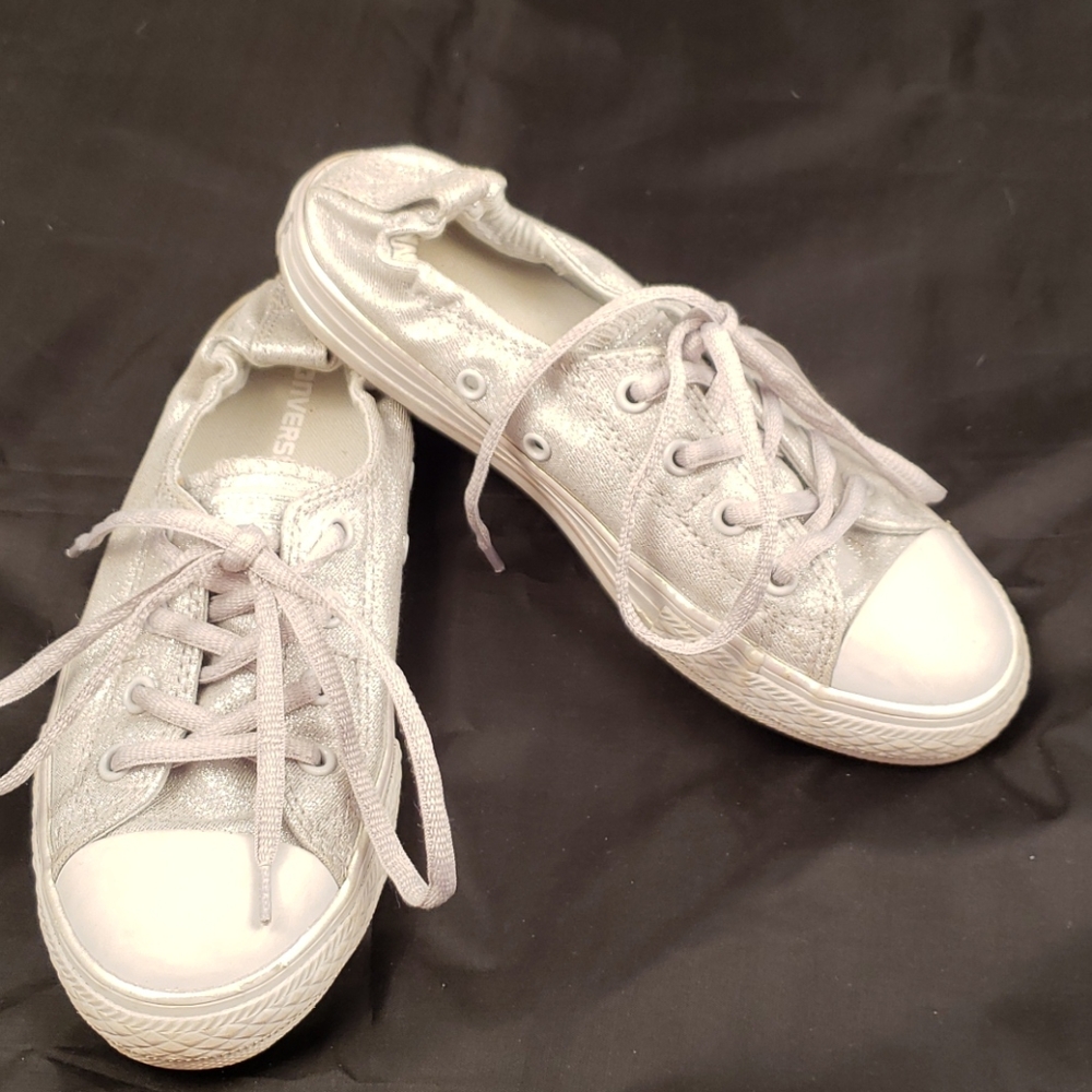 Converse silver slip-on shoes size 3